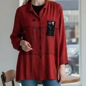 1990's Alexandria Pierce Size Large Patchwork Embroidered Hand Painted Blouse